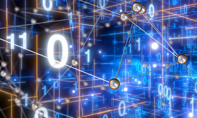 Neural network 3D illustration. Big data and cybersecurity