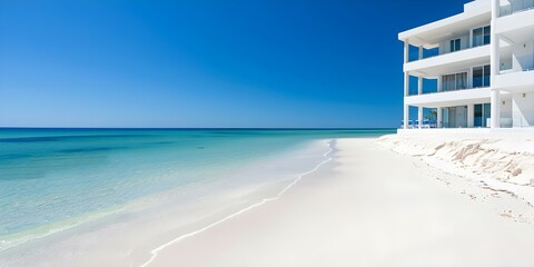 Fototapeta premium Elegant Apartment on Beautiful White Sand Beaches. Concept Luxury Living, Beachfront Property, Ocean Views, Modern Interiors