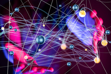 Global network. Blockchain. 3D illustration. Neural networks and artificial intelligence. Abstract