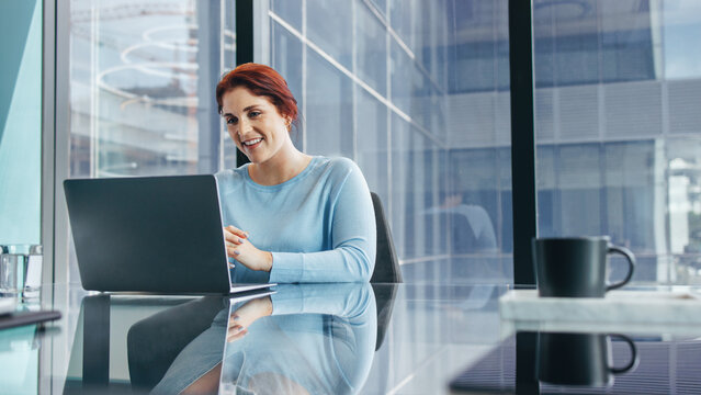 Female business executive having a virtual meeting using a laptop