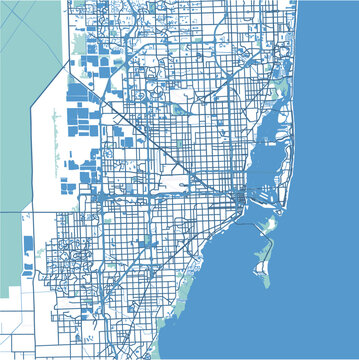 Layered vector map of Miami in Florida in a professional blue style