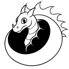 Dragon in space outline for coloring book