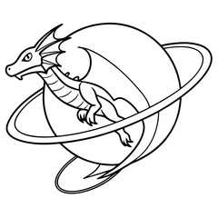 Dragon in space outline for coloring book