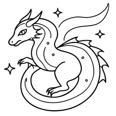 Dragon in space outline for coloring book