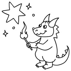 Dragon in space outline for coloring book