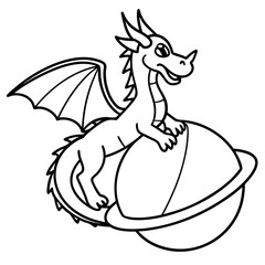 Dragon in space outline for coloring book