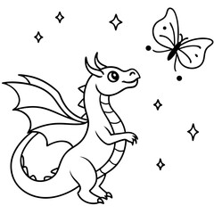 Dragon in space outline for coloring book