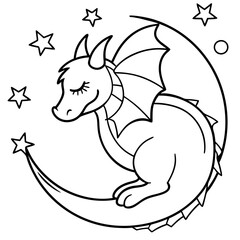 Dragon in space outline for coloring book
