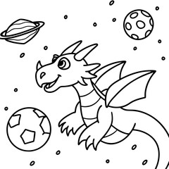 Dragon in space outline for coloring book
