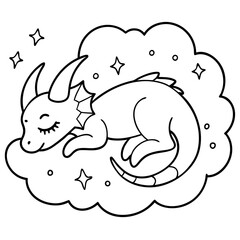 Dragon in space outline for coloring book