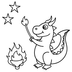 Dragon in space outline for coloring book