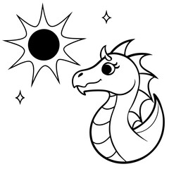 Dragon in space outline for coloring book