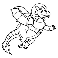 Dragon in space outline for coloring book
