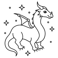 Dragon in space outline for coloring book
