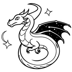 Dragon in space outline for coloring book
