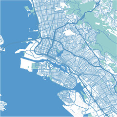 Layered vector map of Oakland in California in a professional blue style