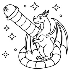 Dragon in space outline for coloring book