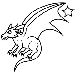 Dragon in space outline for coloring book