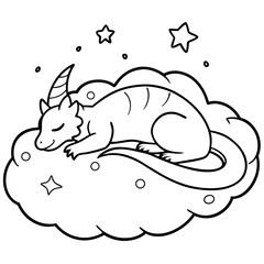 Dragon in space outline for coloring book