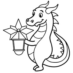 Dragon in space outline for coloring book
