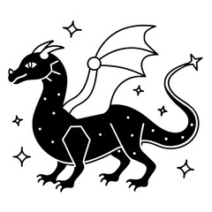 Dragon in space outline for coloring book