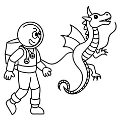 Dragon in space outline for coloring book