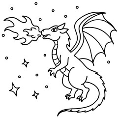 Dragon in space outline for coloring book