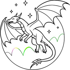 Dragon in space outline for coloring book