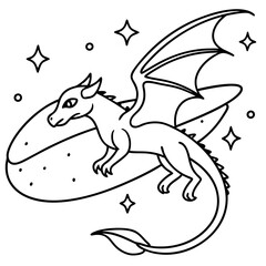 Dragon in space outline for coloring book