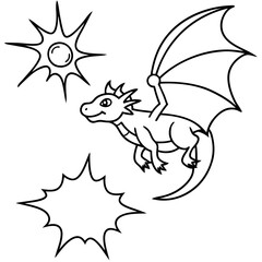 Dragon in space outline for coloring book