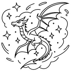 Dragon in space outline for coloring book