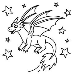 Dragon in space outline for coloring book