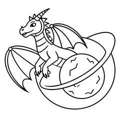 Dragon in space outline for coloring book