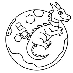 Dragon in space outline for coloring book