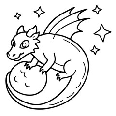 Dragon in space outline for coloring book