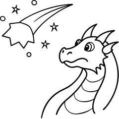 Dragon in space outline for coloring book