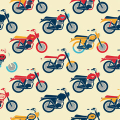 Fototapeta premium Bright Vector Motorcycle Pattern in Whimsical Style