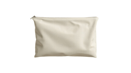 A 3D rendering of a blank canvas clutch for cosmetics mockup is shown isolated from a top view This template represents an empty small sac perfect for showcasing a clear cotton wallet or