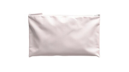A 3D rendering of a blank canvas clutch for cosmetics mockup is shown isolated from a top view This template represents an empty small sac perfect for showcasing a clear cotton wallet or