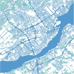 Layered vector map of Quebec City in Canada in a professional blue style