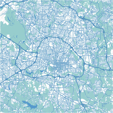 Layered vector map of Raleigh in North Carolina in a professional blue style
