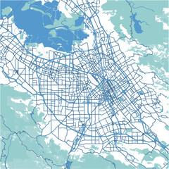 Layered vector map of San Jose in California in a professional blue style