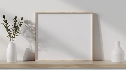 wooden frame, mockup photo for a horizontal poster print ar 43