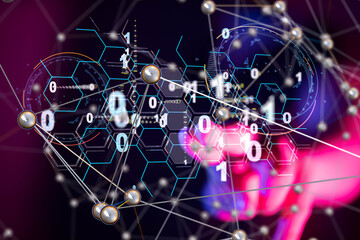 Neural network 3D illustration. Big data and cybersecurity