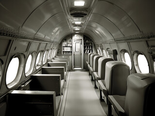 Fototapeta premium Empty Vintage Airplane Cabin