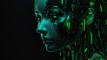 Obraz premium AI Woman: Robotic Cyborg in Digital Age