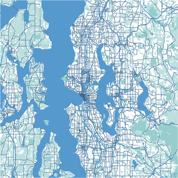 Layered vector map of Seattle in Washington in a professional blue style