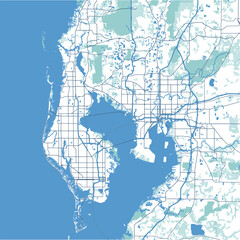 Layered vector map of Tampa in Florida in a professional blue style