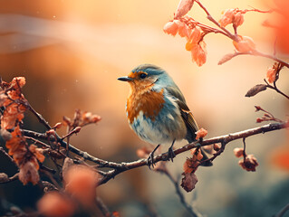 Fototapeta premium Bird Perched on Branch in Spring