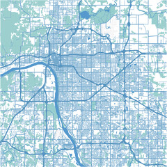 Layered vector map of Tulsa in Oklahoma in a professional blue style